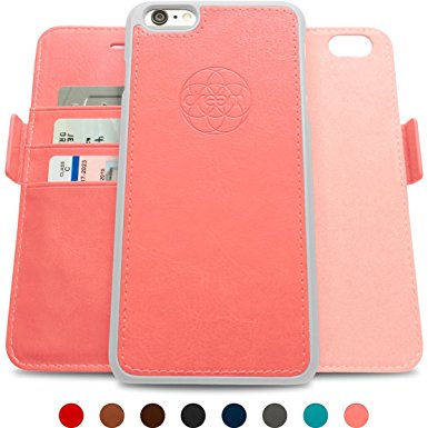 Dreem iPhone 6/6s Wallet Case with Detachable SlimCase, Fibonacci Luxury Series, Vegan Leather, RFID Protection, 2 Kickstands, Gift Box - Coral Pink