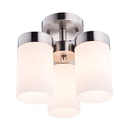 CO-Z 3-Light Semi Flush Mount Nickel Finish Mini Chandelier, Modern Ceiling Light Fixture for Dining Room Kitchen Bedroom with Satin Etched Cased Opal Glass Shade