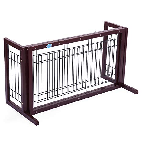 JAXPETY Pet Fence Gate Free Standing Adjustable Dog Gate Indoor Wood Construction