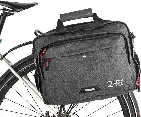 Two Wheel Gear - Pannier Briefcase Convertible - Waterproof Coated - 2 in 1 - Bike Commuting & Laptop Bag
