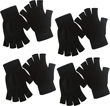 4 Pairs Half Finger Gloves Winter Knit Touchscreen Warm Stretchy Mittens Fingerless Gloves in Common Size for Men and Women,black