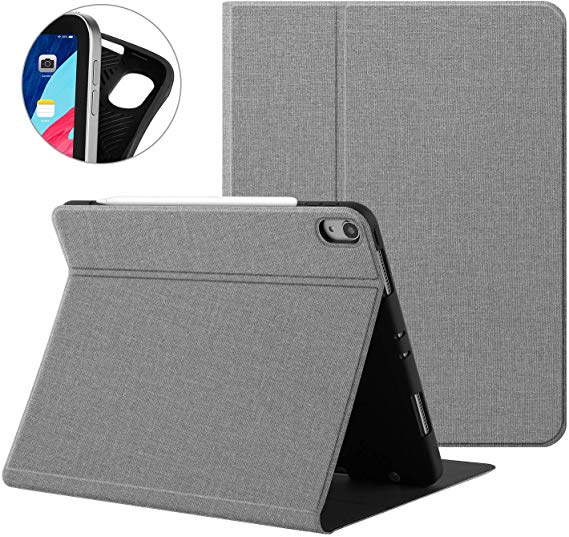 Ayotu Lightweight Case for iPad Pro 11'' 2018 - [Support Apple Pencil Pair & Charging],Book Cover Design,Multi-Angle Viewing Stand,Auto Sleep/Wake,Soft TPU Back Cover for iPad Pro 11 Inch,Grey