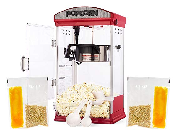 Carnus Home Popcorn Machine with Portion Packs | Features Popcorn Maker with Popcorn Scoop, Kernel Cup, Oil Spoon & 10 Portion Packs with kernels | Ideal for Family Movie Night