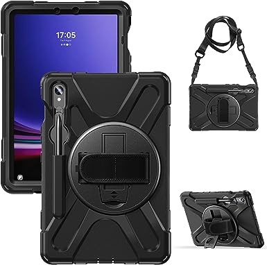 ZenRich Samsung Galaxy Tab S9/S8/S7 Case with S Pen Holder zenrich Shockproof SM-X710/X716B/X718U/X716N,SM-X700/X706 and SM-T870/T875/T878 Case with Stand Hand Strap Shoulder Belt, Black