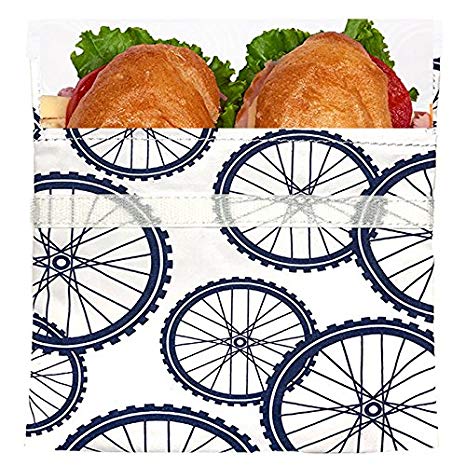 Lunchskins Reusable Quart Bag, Navy Blue Bike