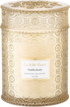 LA JOLIE MUSE Vanilla Candle, Scented Candle Gifts for Men&Women, Wood Wicked Large Candle for Home Scented, Long Burning Glass Jar Candle, Vanilla Bomb, 19oz