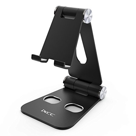 Portable Foldable Adjustable Aluminum Phone Stand, Tablet Stand, iXCC Multi-Angle Cell Phone Tablet Video Game Stand for iPhone 7 6 Plus 5 5c and All Other Tablets Phones - Black