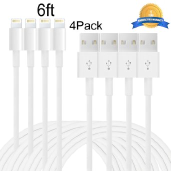 Mribo 4pcs 6FT 8Pin Lightning Cable Extra Long USB Cord Charging Cable for iphone SE,6s, 6s plus, 6plus, 6,5s 5c 5,iPad Mini, Air,iPad5,iPod on iOS9.(white).