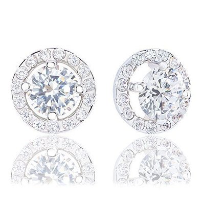 18k Gold Plated Illusion Solitaire Cubic Zirconia Halo Stud Earrings (2.25 carats)