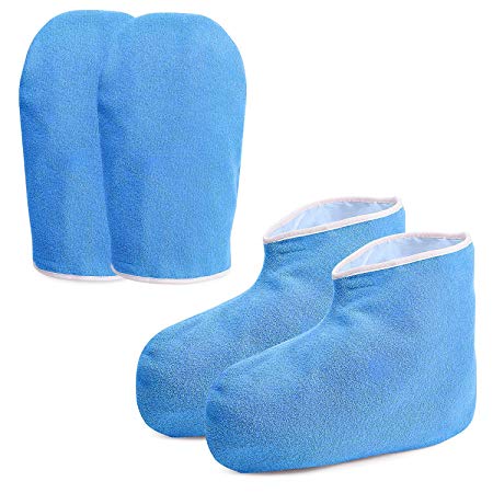 Paraffin Wax Work Gloves & Booties, Wax Bath Hand Treatment Mitts Foot Spa Cover for Women, Thin Heat Therapy Insulated Soft Cotton Mittens Feet Hand Care Set - Blue
