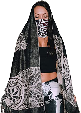 Unique Black Owl Pashmina Rave Scarf And Shawl Wrap Light Gifts Scarfs For Women