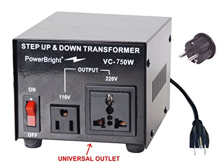 Power Bright VC750W Voltage Transformer 750 Watt Step Up/Down converter  110/120 Volt - 220/240 Volt