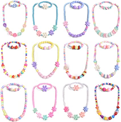 FUN LITTLE TOYS Toddler Jewelry for Girls, Kids Jewelry Set Play Bracelets Dress Up Necklaces for Party Favors, Classroom Prizes, Goodie Bags