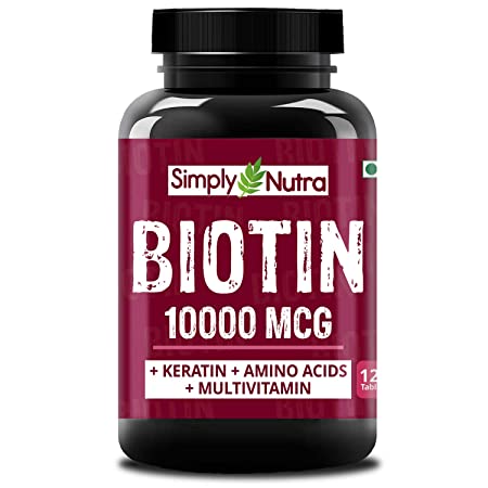 Simply Nutra Biotin 10000mcg with keratin   Amino Acids   Multivitamin   Naturals Extracts 43  Ingredients for women & men - Hair Growth Supplement - 120 Veg Tabs