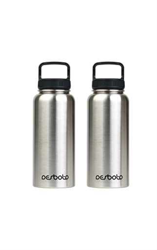 Stainless Steel Water Bottle with Easy Carry Lid - BPA Free Double Wall Vacuum Insulated - Wide Mouth, 32 OZ (Pack of 2)