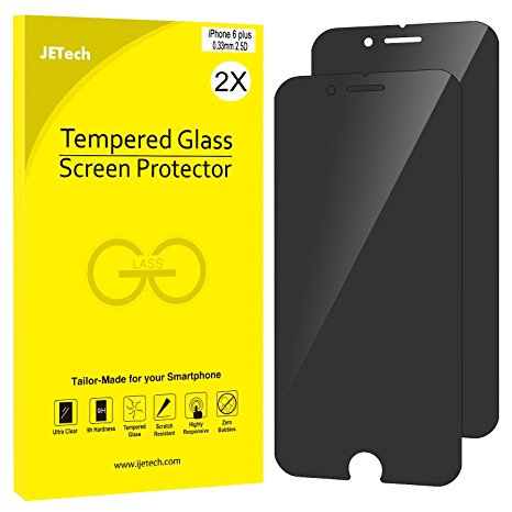 iPhone 6s Plus Screen Protector, JETech 2-Pack Privacy Anti-Spy (Updated Version) 0.33mm Tempered Glass Screen Protector for Apple iPhone 6 Plus and iPhone 6s Plus 5.5" (Black)