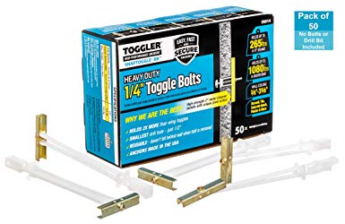 TOGGLER SNAPTOGGLE BB Toggle Anchor, Zinc-Plated Steel Channel, Made in US, 3/8" to 3-5/8" Grip Range, For 1/4"-20 UNC Fastener Size (Pack of 50)