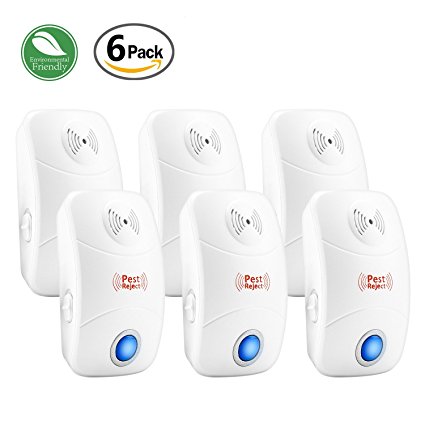 Ultrasonic Pest Control Repeller - Electronic Plug In Insect Repellent for Mice Bugs Ants Rat Roaches Mouse Mosquitoes Termite Flea Spider Flies Cockroach - Indoor Use With On/Off Night Light - 6 Pack