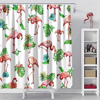 YAXIUFEN 44 Styles 3D Printing Bathroom Flower Shower Curtain Art Print Polyester Fabric Waterproof Machine Washable Included Hooks 71x71inch (Flamingos)