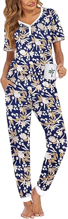 Ekouaer Pajamas Set Womens 2 Piece Lounge Set Short Sleeve Pjs Joggers Pants Sleepwear with Pockets