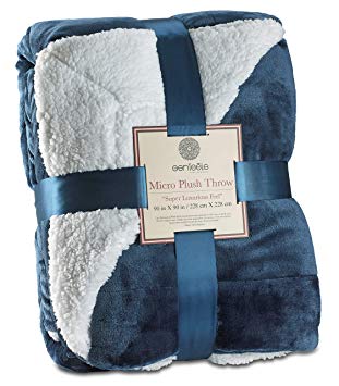 Genteele Sherpa Throw Blanket Super Soft Reversible Ultra Luxurious Plush Blanket (90" X 90" Queen, Navy)