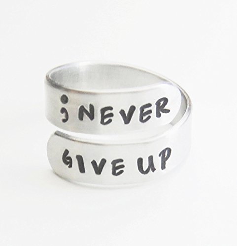 Semicolon ring never give up inspirational recovery gift suicide awareness jewelry