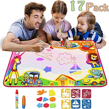 POKONBOY Water Doodle Mat Kids Toys Large Aqua Mat Toddlers Painting Coloring Pad with 4 Colors Educational Toy Gift for Boys Girls Toddlers 31.5" x 23.6"