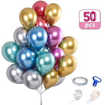 TAGI Party Balloons 12inch 50pcs Assorted Color Metallic Latex Balloons Birthday Helium Balloons