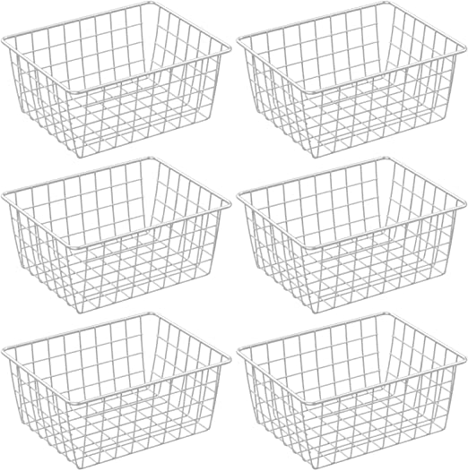 Wire Baskets, Cambond 6 Pack Wire Basket for Storage Durable Metal Basket Pantry Organizer Storage Bin Baskets for Kitchen Cabinets, Pantry, Bathroom, Countertop, Closets (White, Small)