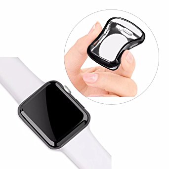 Apple Watch 2 Case 42mm, Langte Plated TPU Scratch-resistant Flexible Case Slim Lightweight Protective Bumper Cover for Apple Watch Series 1, Series 2, Jet Black