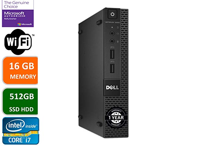 Dell Optiplex 9020 Ultra Small Tiny Desktop Micro Computer PC (Intel Core i7-4770S, 16GB Ram, 512GB Solid State SSD, WiFi, Bluetooth, HDMI Win 10 Pro (Renewed)