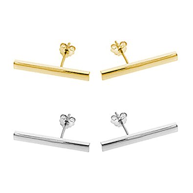 Minimalist 925 Sterling Silver Stud Earrings Modern Bar Design Flashed in Yellow Gold, Rose Gold or Rhodium