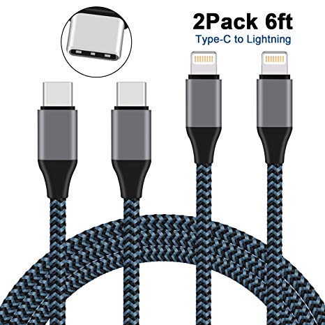 Sundix USB C to Lightning Cable, 2Pack 6FT Nylon Braided Charging Syncing Cord Compatible with iPhone 11/11Pro/11Pro MAX/XS/XS MAX/XR/X/8/8Plus/7/7Plus and More