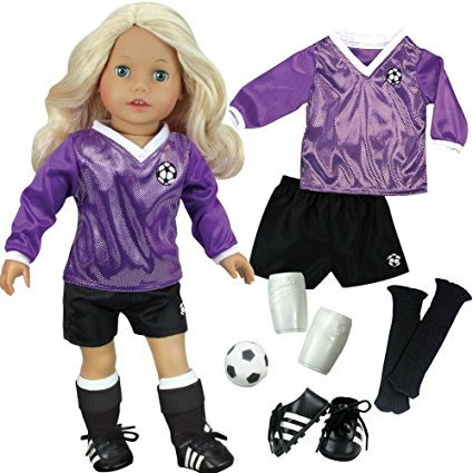 Sophias Doll Clothes for 18 Inch Doll Soccer Outfit, Ball, Black Socks & Cleats, Complete 18 Inch Doll Sports set, Fits American Girl Dolls