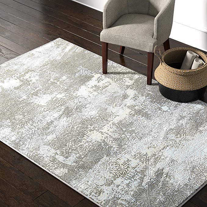 Rivet Distressed Medallion Area Rug, 5 x 8 Foot, Steel