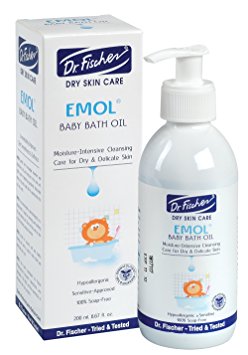 Dr. Fischer EMOL Baby Bath Oil w/ Vitamin A & E – 200 ml (6.67 oz.) - Sensitive Approved, Hypoallergenic, Non-Irritant -Free of Soap, Parabens & Alcohol– Immediate & Proven Effectiveness for Dry Skin