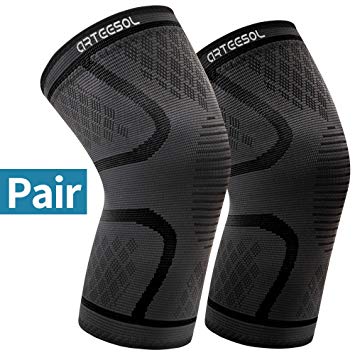 Knee Brace Support, Arteesol 2 Pack Anti Slip Knee Brace Compression Sleeves Super Elastic Breathable for Joint Pain, Arthritis, Ligament Injury, Sports Injury Rehabilitation, Protection against Reinjury