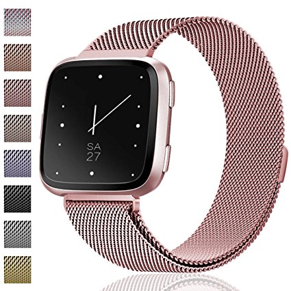 Maledan For Fitbit Versa Bands, Stainless Steel Milanese Metal Replacement Accessories Bracelet Strap with Magnet Lock for Fitbit Versa Smartwatch, Large Small for Women Men