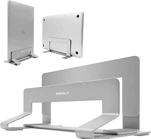 Macally Vertical Laptop Stand for Desk - Adjustable Vertical Laptop Holder Desk for Universal Compatibility - Save Space & Improve Airflow with Closed MacBook Stand Dock (Pro/Air) - Weighted Frame