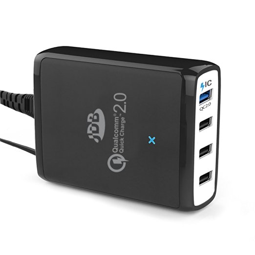 Quick Charge 2.0, JDB 4 Port Wall Charger Multi USB Charger for Galaxy S7/S6/Edge/Plus, Note 5/4, LG G4 / V10, Droid Turbo, Nexus 6, iPhone, iPad and More.