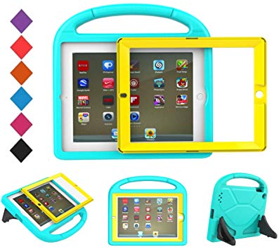 BMOUO Kids Case for iPad 2 3 4 (Old Model) with Built-in Screen Protector - Shockproof Convertible Handle Stand Friendly Kids Case Cover for Apple iPad 2nd 3rd 4th Generation - Turquoise Yellow