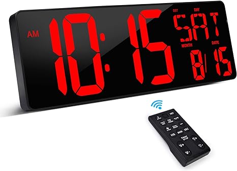 XREXS Large Digital Wall Clock with Remote Control, 16.5 Inch LED Large Display Count Up & Down Timer, Adjustable Brightness Alarm Clock with Day/Date/Temperature for Home, Gym, Office and Classroom