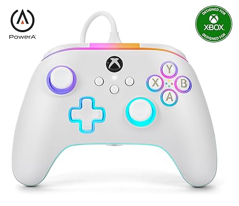 PowerA Advantage Wired Controller for Xbox Series X|S with Lumectra - White, gamepad, wired video game controller, gaming controller, works with Xbox One and Windows 10/11, Officially Licensed for Xbox