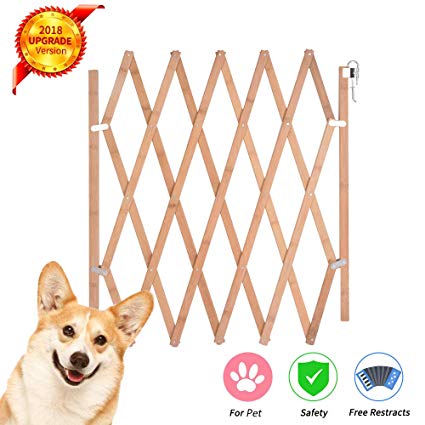 Expandable Accordian Dog Gate, Wooden Accordion Expansion Gate for Doorway Stairs, Folding Gate Safety Protection for Small Medium Pet Dog, 10” to 41” W, 16” H & 8” to 43” W, 27” H