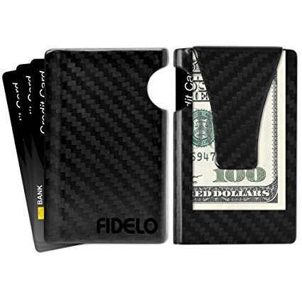 FIDELO Carbon Fiber Minimalist Money Clip Wallets for Men - Slim RFID Blocking 1 Piece Credit Card Holder - Light Front Pocket Mens Wallet