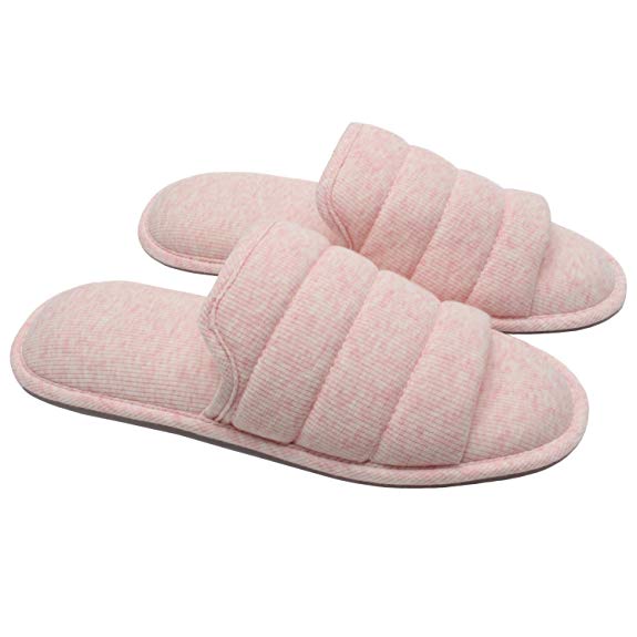 ofoot Women's and Men's Knitted Breathable Cotton Slip on Flat Slippers Open Toe Soft Cozy Memory Foam Indoor Sandals Shoes