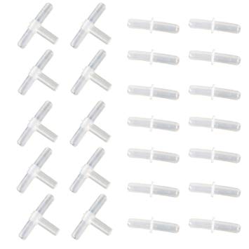 SLSON 50 Pack Aquarium Air Valve Connector Plastic Inline Tubing Connectors for Fish Tank 3/16 Airline Tube, 3-Way T & Straight Shape,White