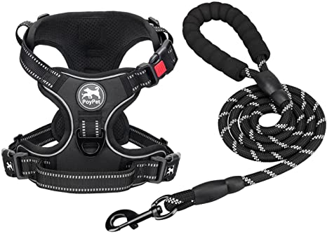 PoyPet Dog Harness and Leash Combo, Escape Proof No Pull Vest Harness, Reflective Adjustable Soft Padded Pet Harness with Handle for Small to Large Dogs(Black,L)