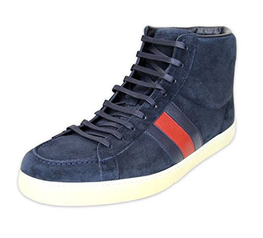 Gucci Men's Navy Suede Brb Leather Web Detail High-top Sneakers 337221