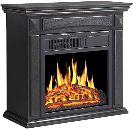 R.W.FLAME Electric Fireplace Mantel Wooden Surround Firebox, Freestanding Corner Fireplace, Home Space Heather, Adjustable Led Flame, Remote Control,750W/1500W, Black